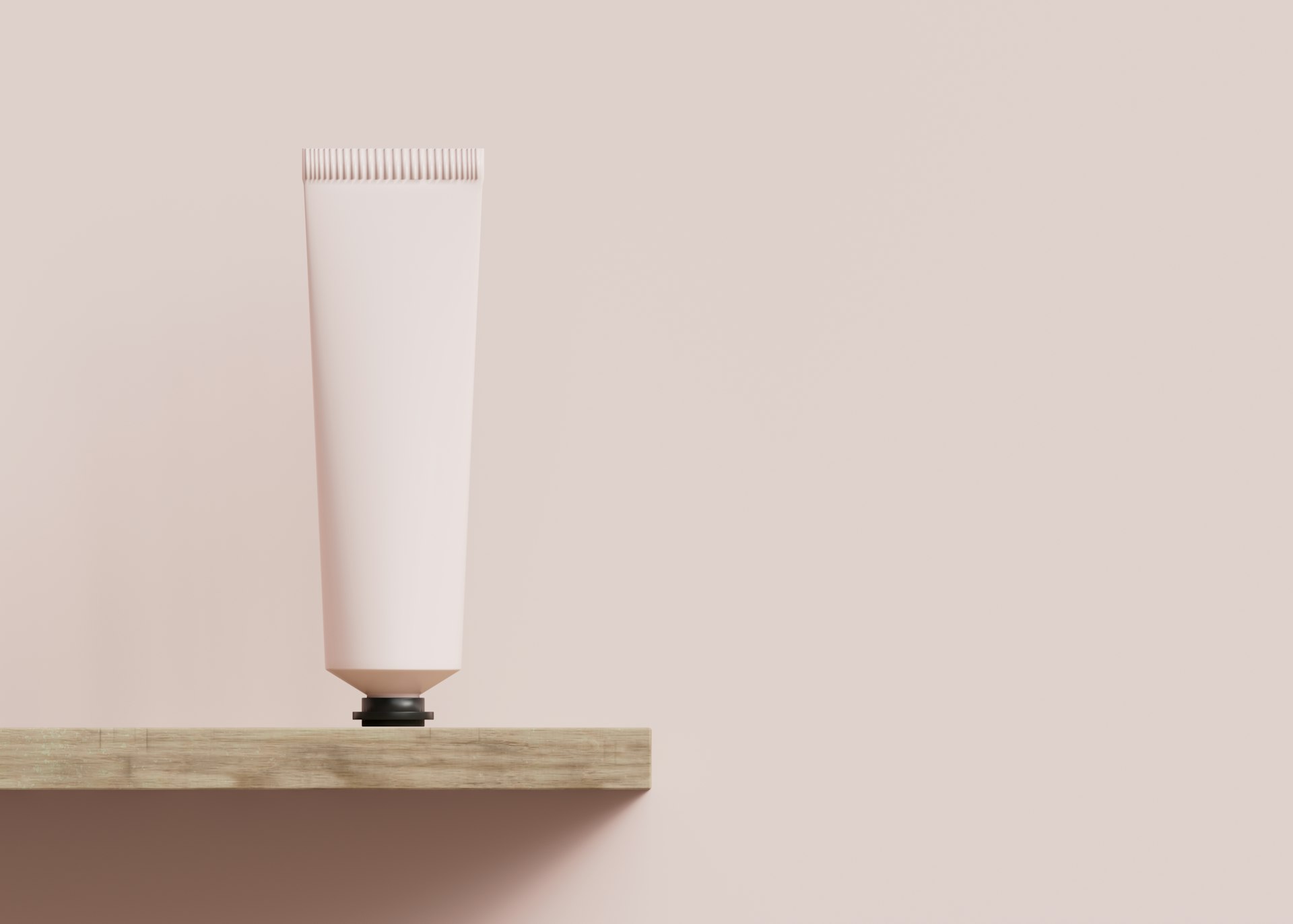 a wooden shelf with a white tube on top of it